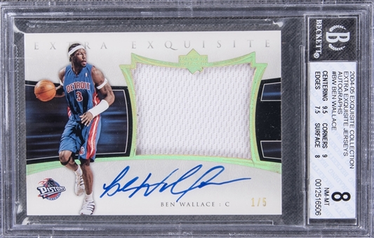 2004-05 UD "Exquisite Collection" Extra Exquisite Jerseys Autographs #BW Ben Wallace Signed Game Used Patch Card (#1/5) – BGS NM-MT 8/BGS 10